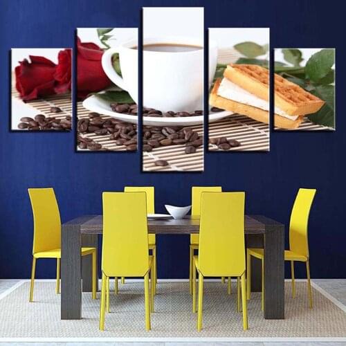 5 Pieces Wall Art Canvas Painting Fashion Beautiful Coffee Cake Poster Modern Home Decoration Living Room Framework Pictures
