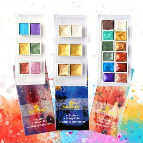 6 Colors Watercolor Paint Set Metallic Glitter for Artists School Stationery Graffiti Tool Solid Pigment Art Supplies Students