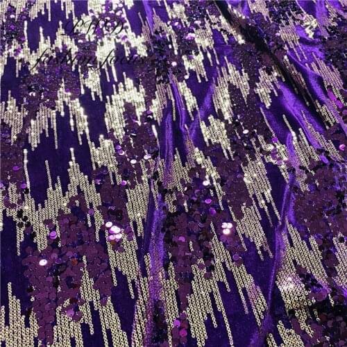 African Velvet Fabric Purple Gold Lace Clothes Autumn Dress Fabric for Dress Sewing Accessories Tulle Mesh Sequins fabric