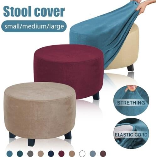 Velvet Plush Stretch Ottoman Slipcover Round Ottoman Cover High Stretch Velvet Footstool Protector Cover for Footrest Furniture