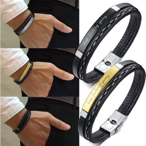 Vintage Business Mens Pubk Charm Bracelet Stainless Steel Leather Fashion Women Cuban Bracelet Adjustable Length Boy Gift