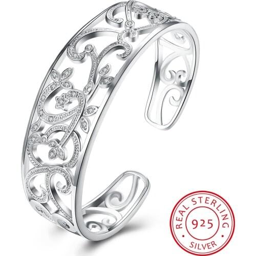 LEKANI 925 Sterling Silver Hollow Branch Bracelets & Bangles For Women High Quality Elegant Lady Gift 925 Silver Fine jewelry