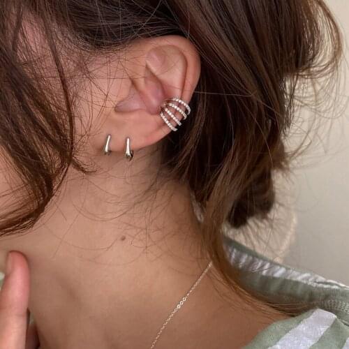 Single Piece 4 Row CZ Stone Clip Earrings Without Piercing Circle Geometric Earrings for Women Minimalist Ear Cuff Hot