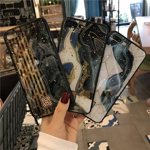 Marble Agate Stone Phone Case For iPhone 7 8 6 6S Plus 11 Pro X XS Max XR SE 2020 Coque Gold Foil Glitter Soft Epoxy TPU Cover