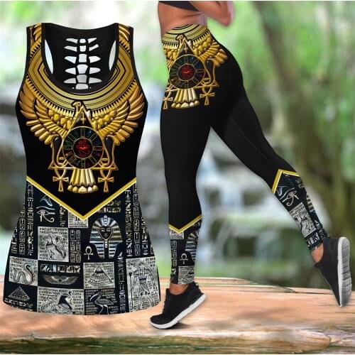 Egyptian Ancient Gods Egyptian Horus 3D Printed Hollow Tank Top & Leggings Set Fitness Female Full Length Leggings LKB-14