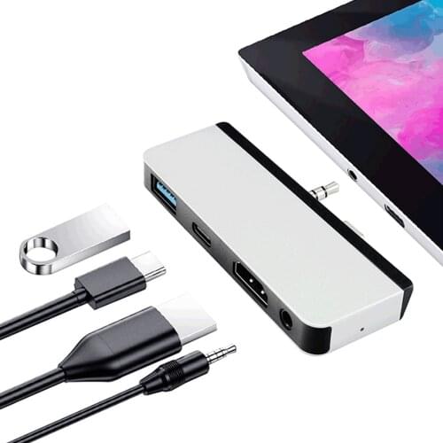 Elisona 4 In 1 USB Headphone Adapter For Microsoft Surface Go Practical 4 In 1 USB3.0/Type-C/HDMI-compatible/3.5mm port