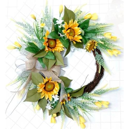 Simulation Sunflower Wreath Decorations Home Door Artificial Silk Flower Garland for Wedding Wall Decoration Backdrop Ornament