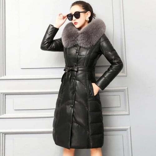 KMETRAM Leather Jacket Fox Fur Collar Down Jacket Women Clothes 2020 Winter Jacket Women Coat Female Plus Size Split leather