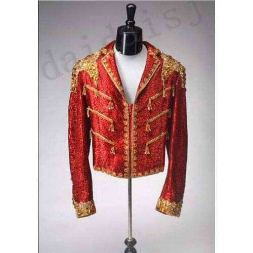 Michael Jackson Sequin Suits Jackets Men Costume Stage Nightclub Bar Male Band Rock Singer Stage Costume S-3xl