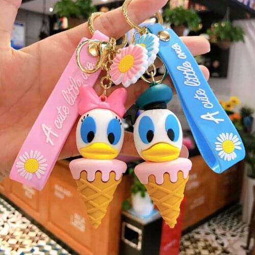 Disney Creative PVC Pooh Donald Duck Ice Cream Keychain Pendant Mobile Phone Bag Key Pendant Gift