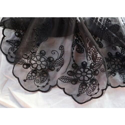 14 yards black ivory lace fabric by the yard, ivory white embroidered lace fabrics
