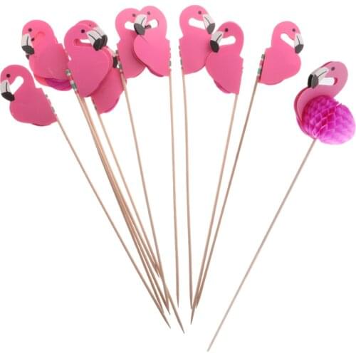 Magideal 10 Pcs/Lot Flamingo Cupcake Picks Cake Toppers Cocktail Baby Shower Birthday Beach Party Table Decoration