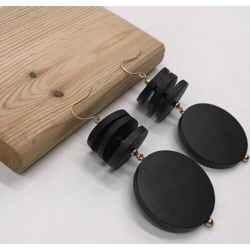 Kara&Kale Boho Fashion Jewelry Round Black Wooden Beads Dangle Earings Vintage Gold Long Earrings For Women ED026