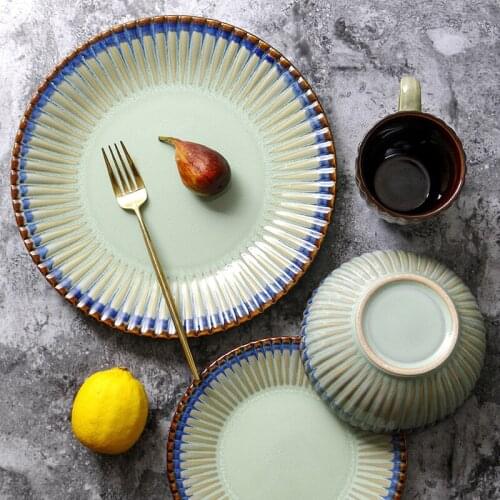 LingAo Ceramic plate set Nordic plate bowl cup combination western dish household fruit plate dish individual breakfast plate
