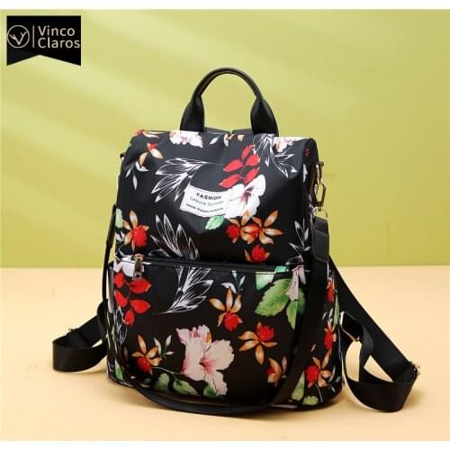 Fashion Nylon Flowers Printing Anti-theft Backpack Women Designer Travel Back Pack Cute Mochila Purses School Bag Light Bagpack