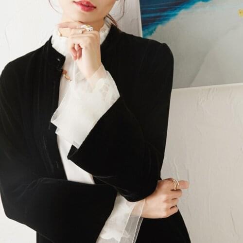 Organza silk velvet New jacket autumn long sleeve loose short jacket short cardigan velvet
