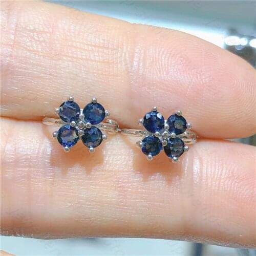 New Natural Sapphire Stud Earrings 925 Silver Womens Stud Earrings Small Daisies Fresh and Cute