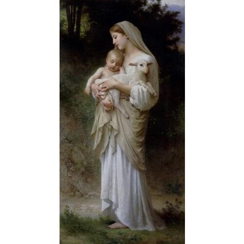 Wholesale painting # good quality # TOP Art # Virgin Mary with Christ and sheep print canvas oil painting -free shipping cost