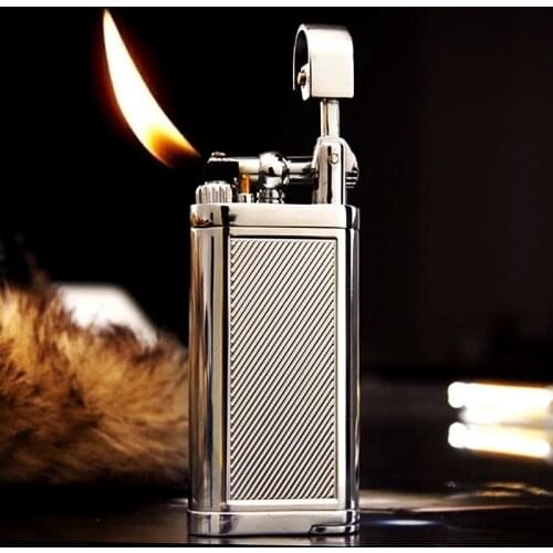 Genuine Oblique SPUNK Cigarette Cigar Pipe Metal Lighter with Tobacco Pipe Tamper Personality Retro Rocker Arm Gas Lighter Gift