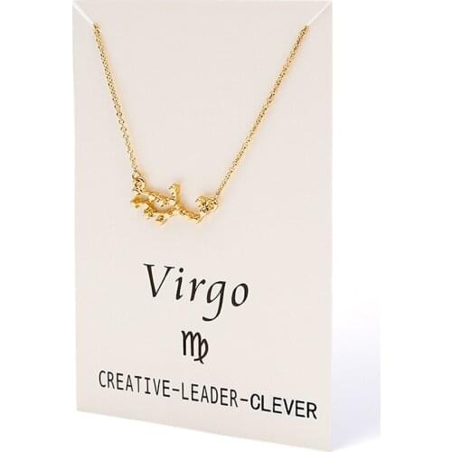 Constellation Pendant Necklace For Women Zodiac Rhinestone Sign Virgo Necklace Leo Libra Aries Wish Card Fashion Jewelry Gifts