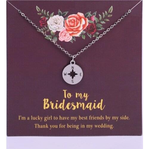 Bridesmaid Maid of Honor Honour Compass Family Pendant Necklaces Women Unisex Fashion Jewelry Wedding Gift Drop Shipping