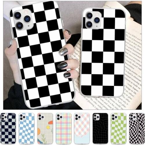 Checkered Chess Board Bling Phone Case For Xiaomi Redmi K30s Ultra Note 9 9s Pro Max Mi 10 Lite 11 10T Pro Transparent Cover