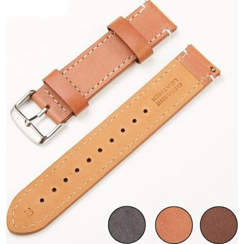 20 22 mm Retro Genuine Leather Watch Band Watchband Mens Wristwatch Bracelet Silver Clasp with Switch Bar Watch Strap