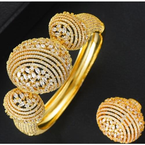 Luxury Trendy Luxury Disco BALL Stackable Jewelry Set For Women Wedding AAA Cubic Zircon Dubai Bracelet Party Bangle Rings