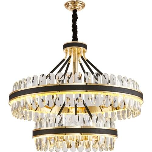 Luxury Modern Crystal Chandeliers For Living Room Round Hotel Villa Restaurant Leather Decoration Hanglamp LED Dimmable Light