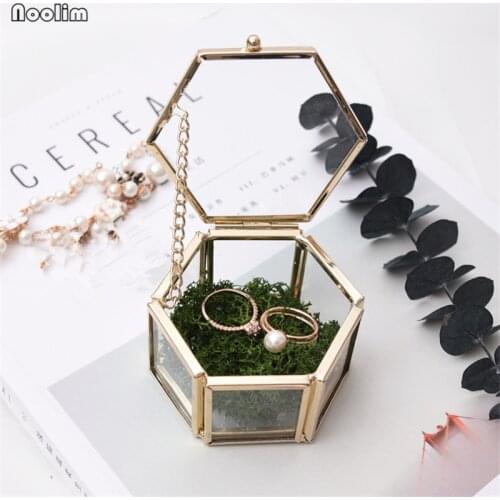 Jewelry Storage Box Ornaments Case Jewel Casket Wedding Ring Container Desktop Display Tabletop Succulent Plants Decor