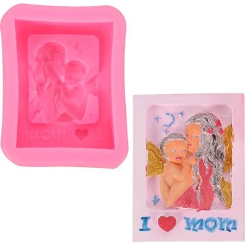 Mother and Son I Love Mom Silicone Resin Mold for Mothers Day Cake Decorating Tools Fondant Chocolate Sugarcraft Soap Mould