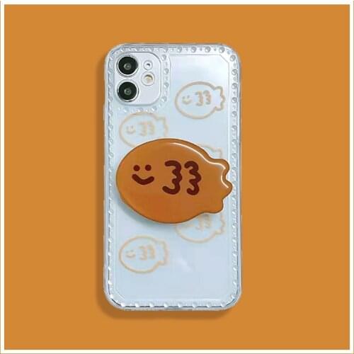 Cute Fish Phone Case With Holder For iPhone 11 12 Pro Max Mini X XR XS Max 7 8 Plus Clear Silicone Shockproof Protective Cover