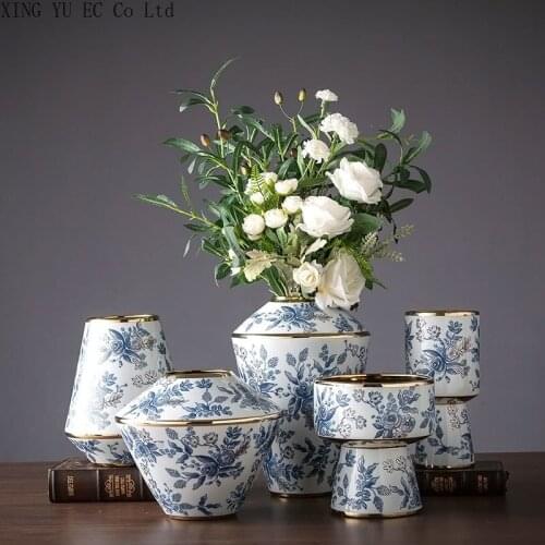 Chinese Style Blue and White Porcelain Ceramic Vase Dried Flower Flower Arrangement Accessories Living Room Home Decoration