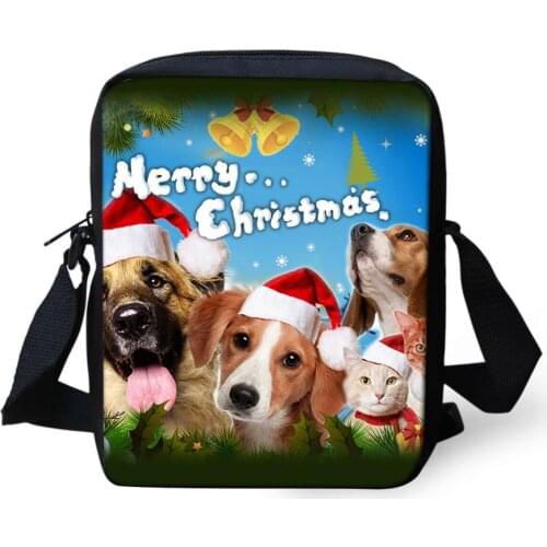 ELVISWORDS Xmas Meseenger Bags For Women Christmas Animal Printing Shoulder Bags Girls Boys Gift Satchels Custom Crossbody Bag