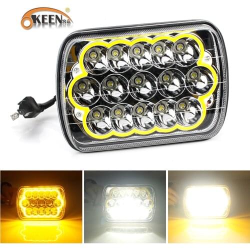 OKEEN 7 Inch 45W LED Headlights With White Halo Ring Angel Eyes Amber Turn Signal Halo For Jeep Lada Niva 4X4 Uaz Hunter Hummer
