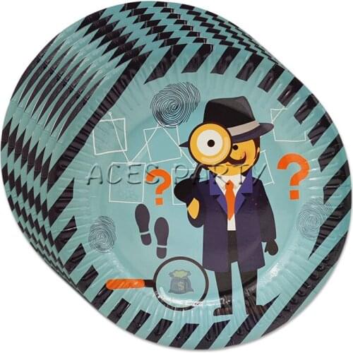 Party Supplies 48pcs 7 Inch Detective Secret Agent Spy Theme Decoration Disposable Tableware Paper Dessert Plate Dish