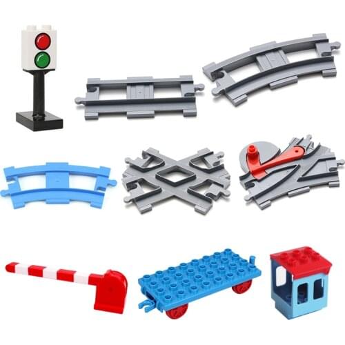 Vehicle track Sets Bricks Railway Big rail Building Blocks trailer track accessory DIY Child Toys Compatible with Duplo Car Gift