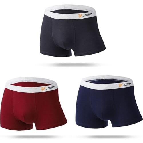 Mens new underwear cotton U convex design waist cotton boyshort solid color breathable boxer shorts tide