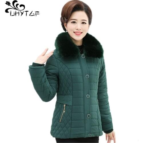 UHYTGF Womens Winter Jacket warm Parka Women New Fashion Slim Coat Plus size Plus velvet thicken Female Down Cotton Jacket X493