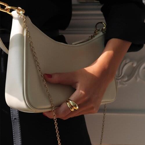 Vintage Design PU Leather Chain High Quality Shoulder Bag For Women Solid Color Fashion Handbags And Purse Female Baguette Bag