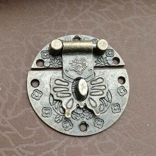 10Pcs Bronze Alloy Round Latch Hardware Decorative Jewelry Gift Wooden Box Suitcase Hasp Latch Hook With Screws 39MM