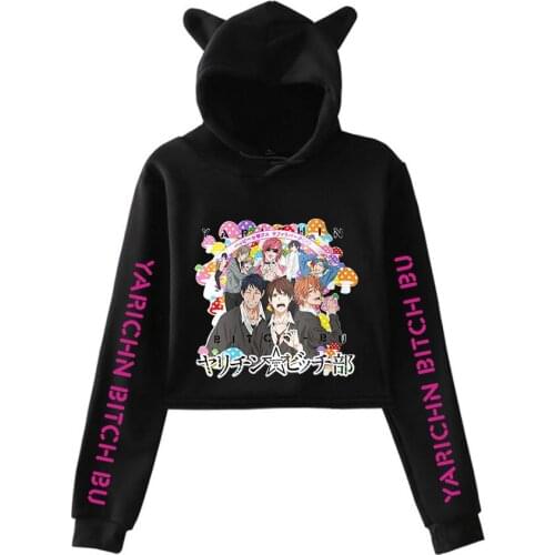 Yarichin Bitch Club Pullover Cat Cropped Hoodie Crop Top Women Hoodie Harajuku Streetwear Japanese Manga Girls Hip Hop Clothes