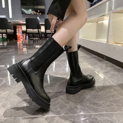 2020 Winter New Designer Women Platform Punk Boots Warm Fur Mid Calf Boots Waterproof Height Increasing Boots Cowboy Boots Shoes