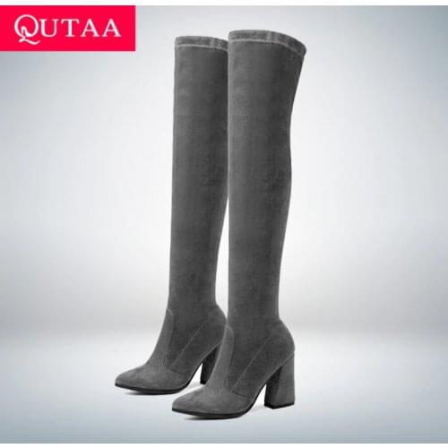 QUTAA 2020 Women Over The Knee High Boots Fashion All Match Pointed Toe Winter Shoes Elegant All Match Women Boots Size 34-43