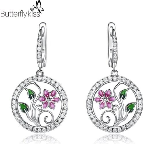 BK Women 925 Sterling Silver Colorful Enamel Earrings Cubic Zircon Ear Drop Luxury New Trendy Lotus Female Gifts Fine Jewelry