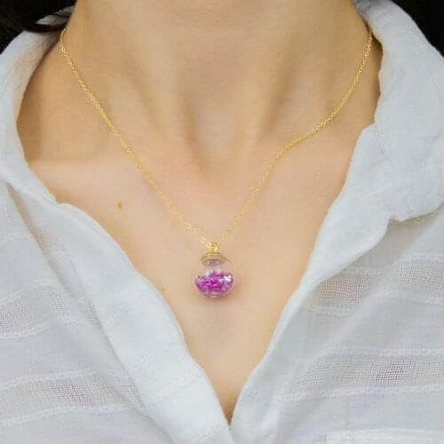 Fanus Purple Powder Crystal Necklace Transparent Glass Gold Chains Bell Pendant Necklace For Women Fashion Jewelry Accessories