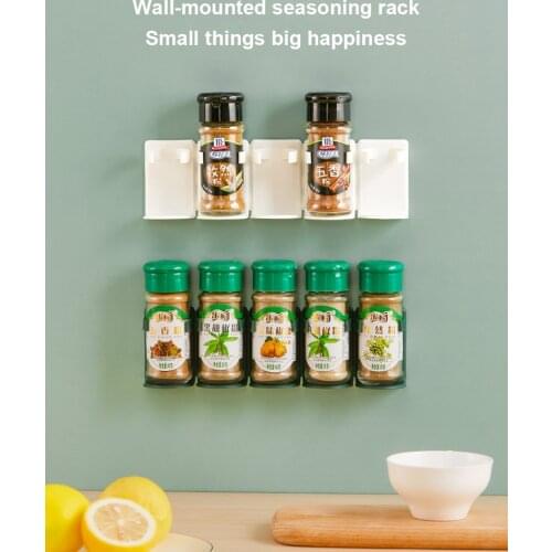 1Pcs Kitchen Storage Rack Wall Mount Ingredient Spice Bottle Shelf Plastic Clip Rack Cabinet Door Hooks Jars Spice Holder Tools