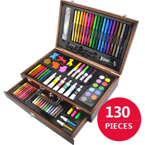 130 Piecs Drawing Pencils Color Pens Crayons Case Art Painting Set for Children Kids with Wooden Case Art Drawing Tools
