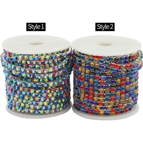 2Yards 2/2.5/3/4MM Metal Claw Multicolor AB Rhinestone Chain For DIY Craft Sew On Garments Shoes Bags Decoration Accessories