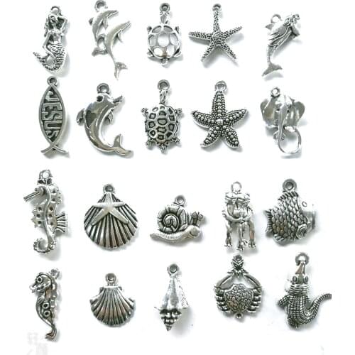 20 kinds of hot-selling sea animals mixed ancient silver bracelet necklace handmade jewelry making wholesale DIY accessories 3